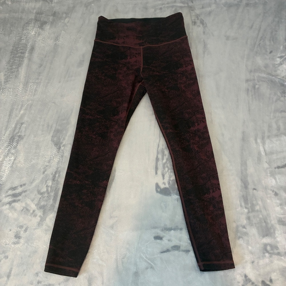 Athleta Elation Glades 7/8 Tight Womens M Maroon Abstract High Rise Leggings